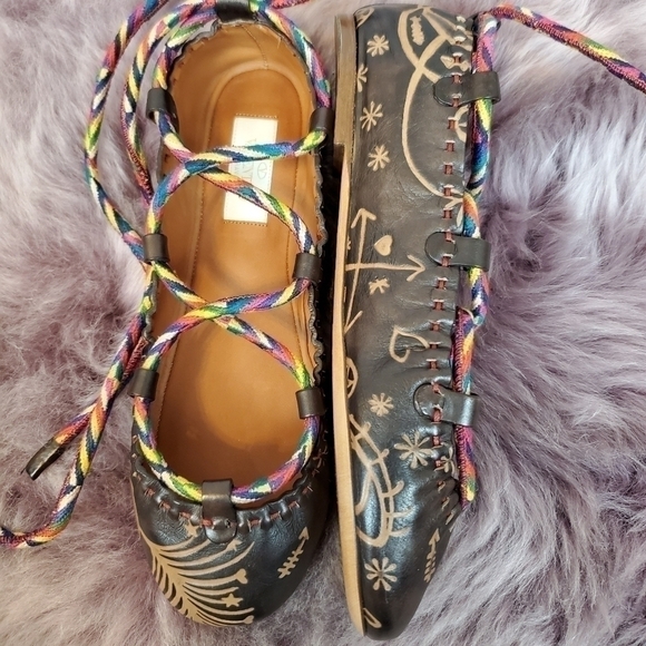 VALENTINO leather printed tie ballerina flat sz. 6 - Picture 8 of 13